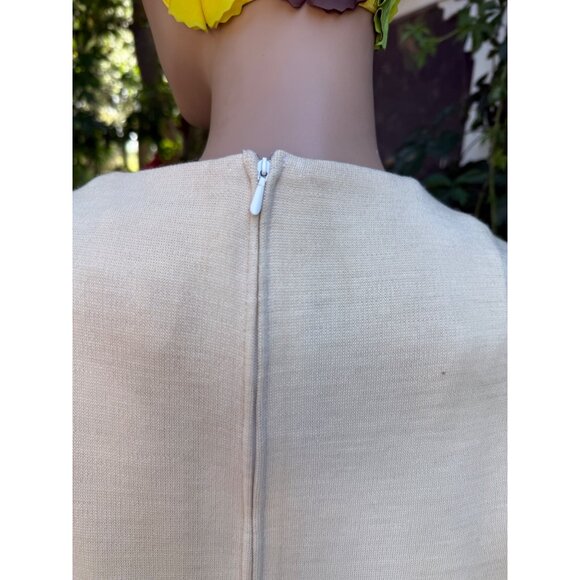 1960s Clarissa Modelle Virgin Wool Knit Shift Dress Mod Ivory Pink Chevron Sz 46 - Picture 8 of 15